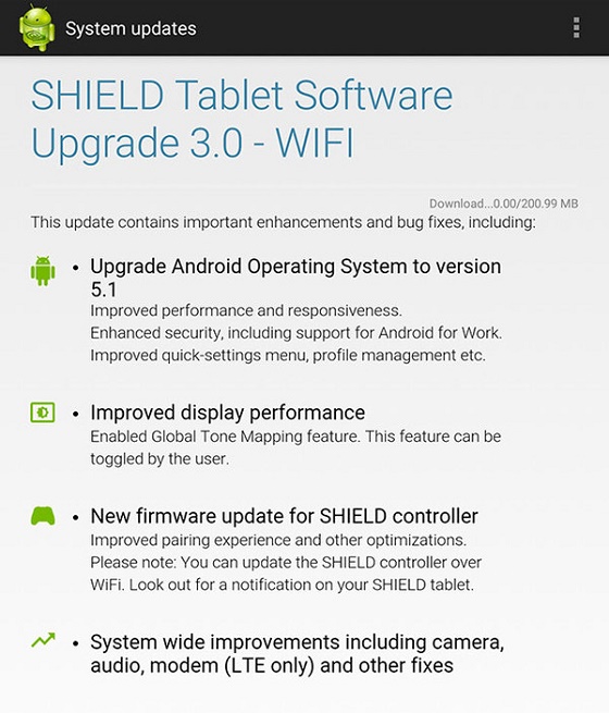 NVIDIA SHIELD Tablet update Android 5.1