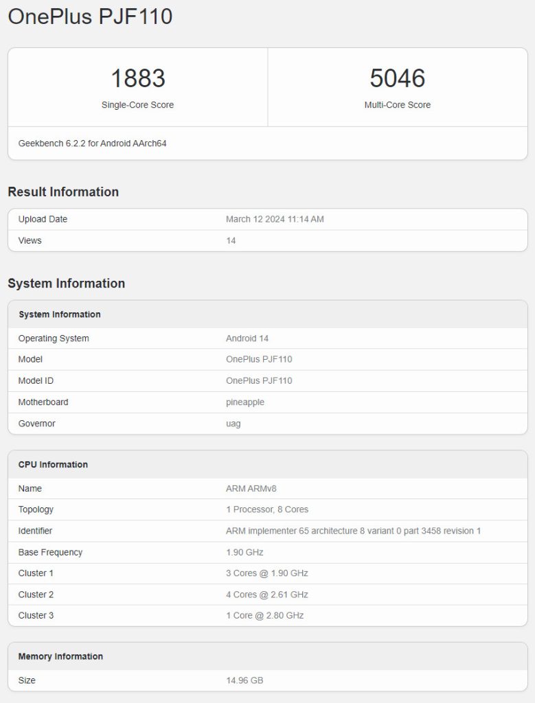 OnePlus Ace 3V прошел тестирование в Geekbench