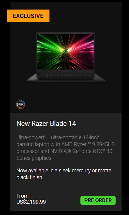 Razer открывает предзаказы на игровой ноутбук Blade 14 2024