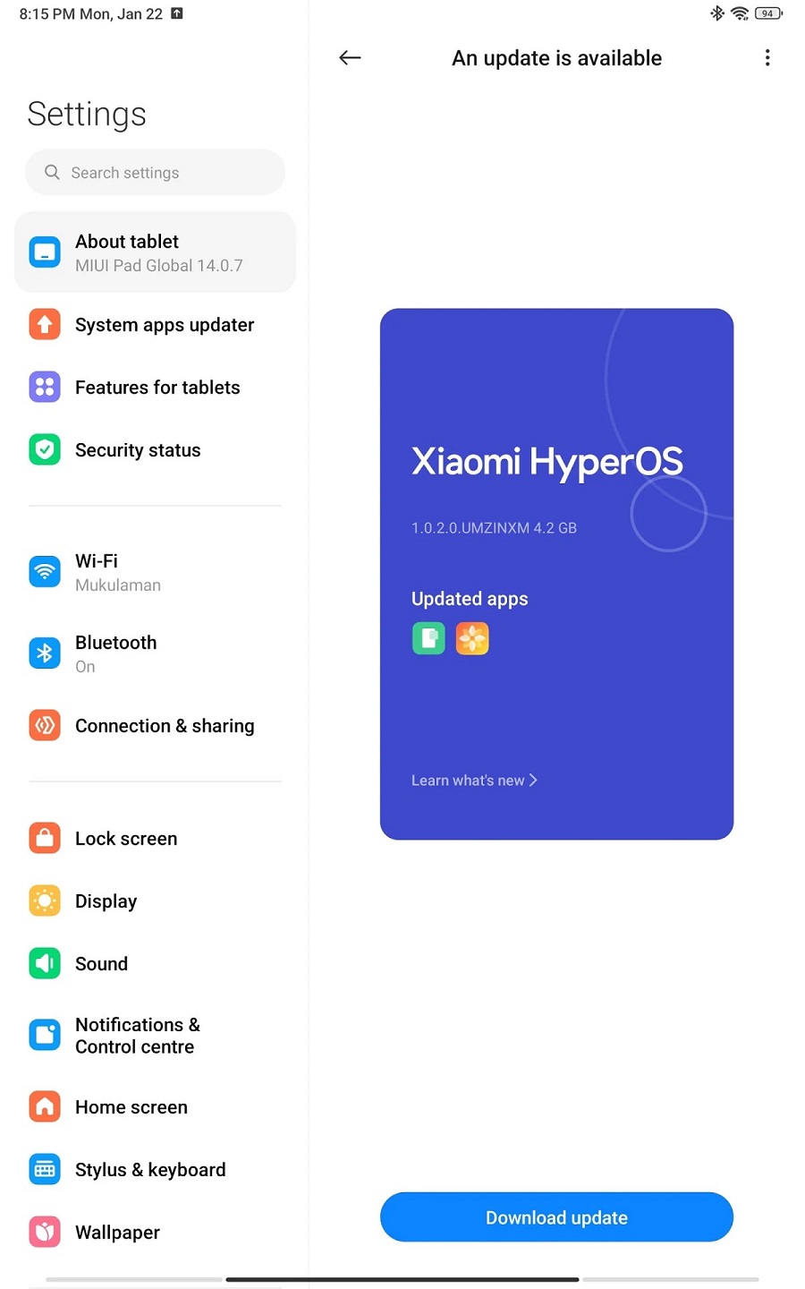 обновление HyperOS для Xiaomi Pad 6