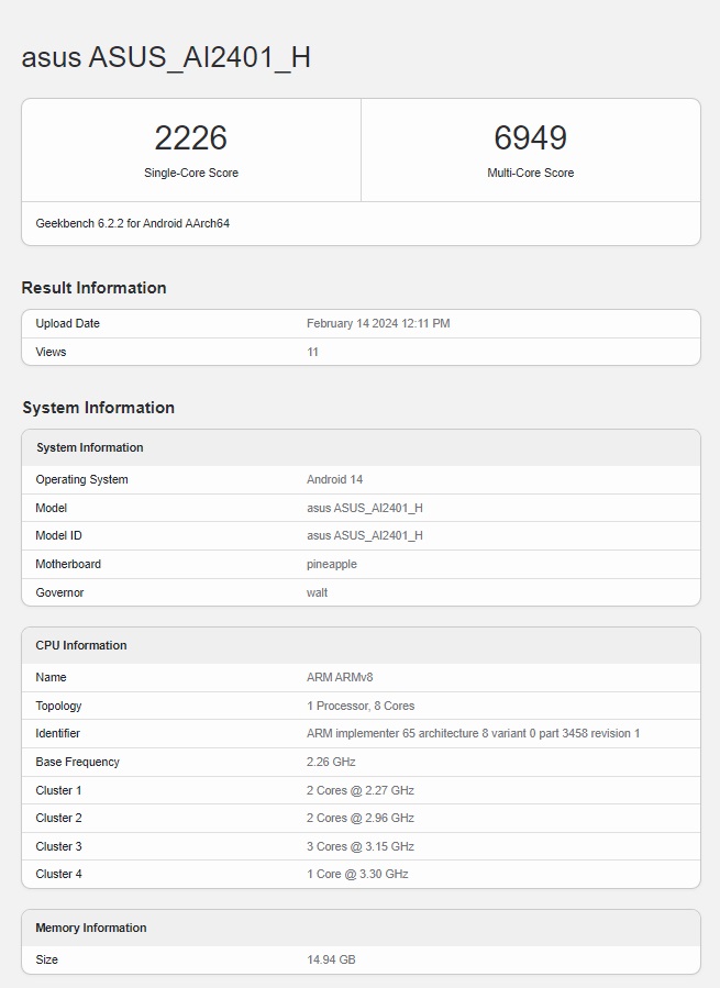 ASUS Zenfone 11 Ultra в Geekbench