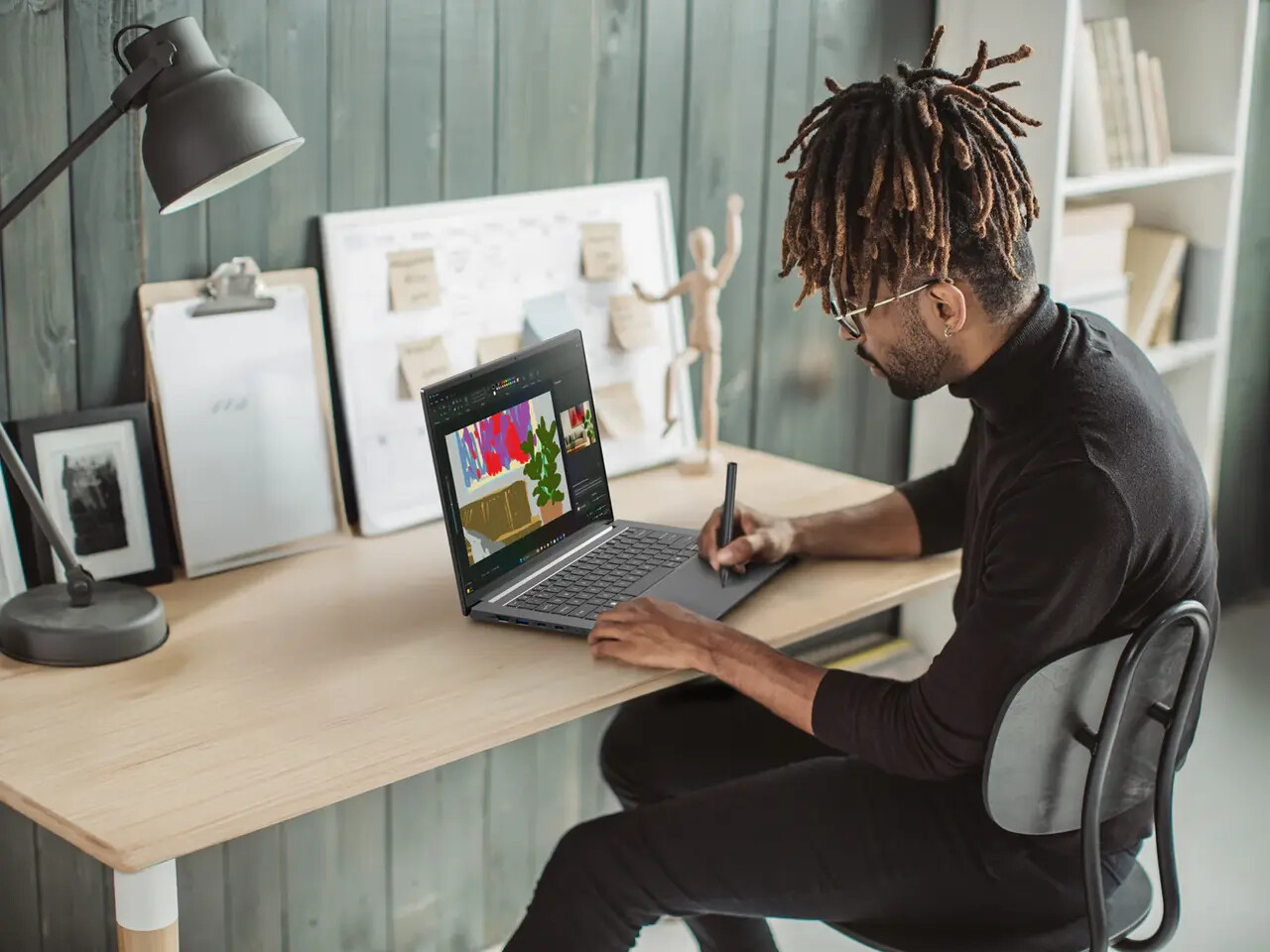 Ноутбук Acer Swift X 14 AI с OLED-дисплеем на рабочем столе