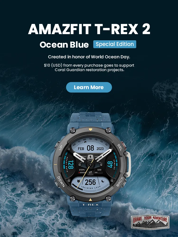 лимитированные смарт-часы Amazfit T-Rex 2 Ocean Blue Special Edition