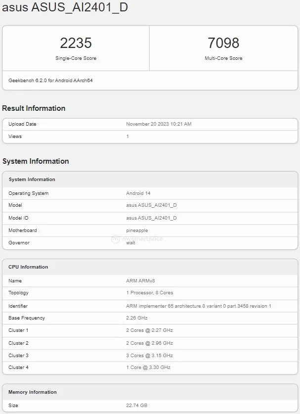 Asus ROG Phone 8 Ultimate в Geekbench