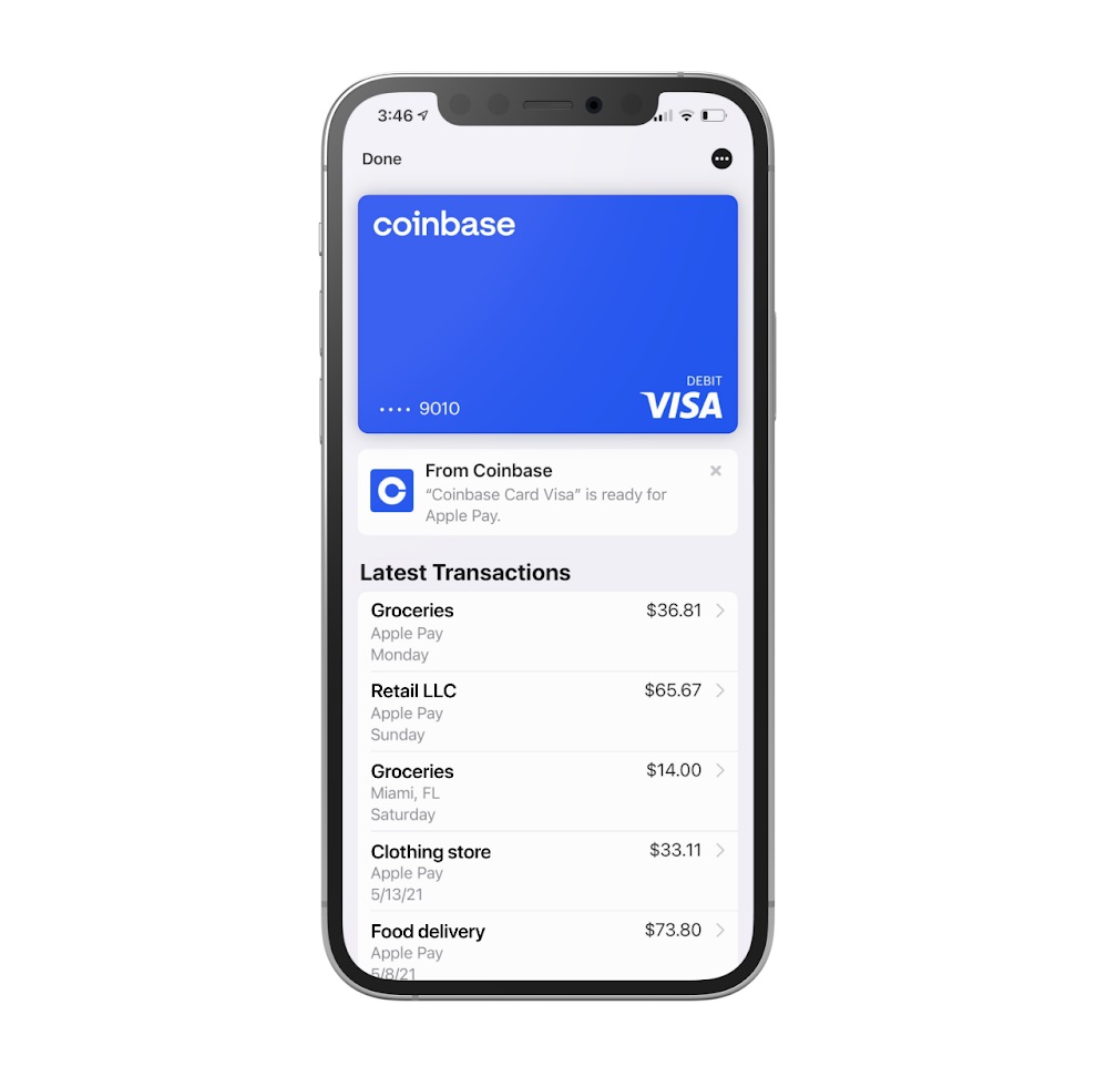 В Apple Pay и Google Play теперь можно добавить криптовалютную карту Visa Coinbase