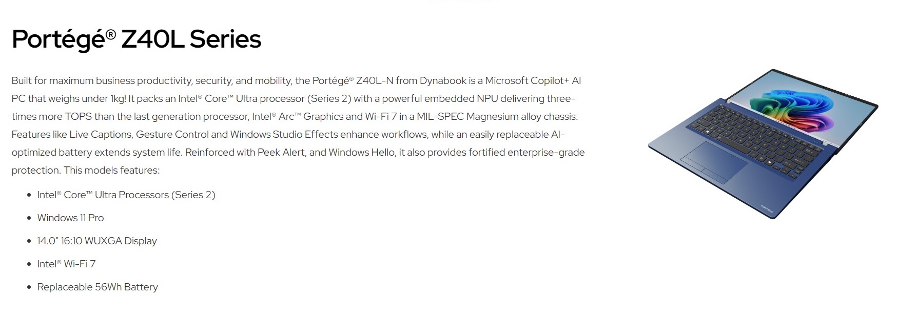 Представлен легкий бизнес-ноутбук Dynabook Portégé Z40L-N