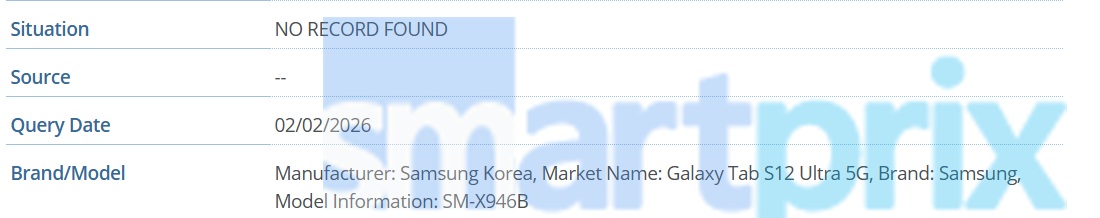 Samsung Galaxy Tab S12 Ultra 5G IMEI