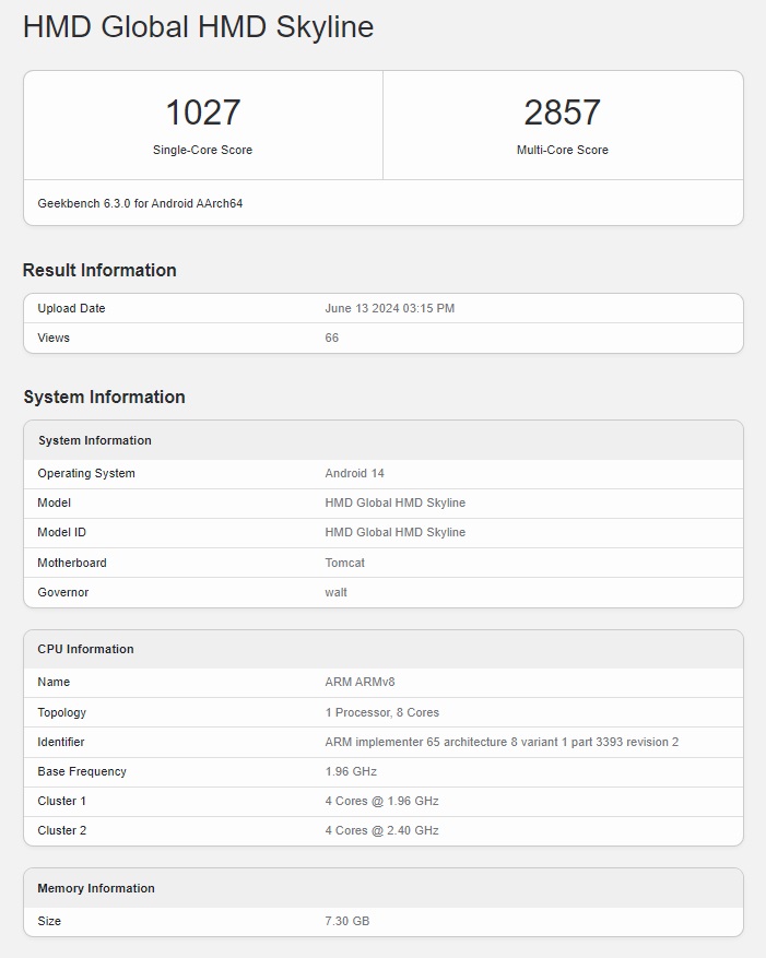 Смартфон HMD Skyline с процессором Snapdragon 7s Gen 2 протестирован в Geekbench