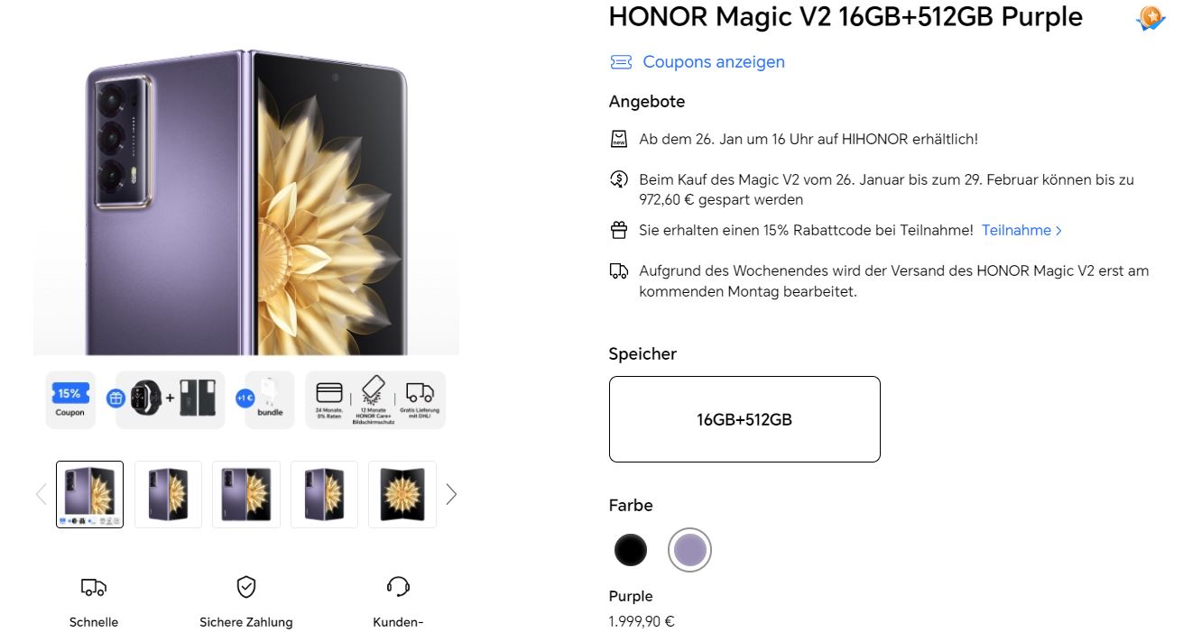 Honor Magic V2 поступил в продажу в Европе