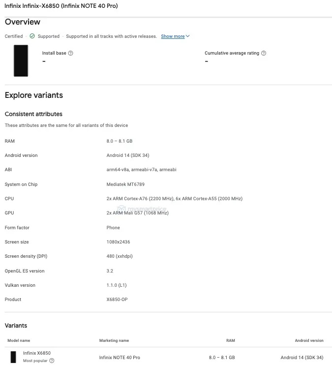 Infinix Note 40 и Note 40 Pro появились в Google Play Console