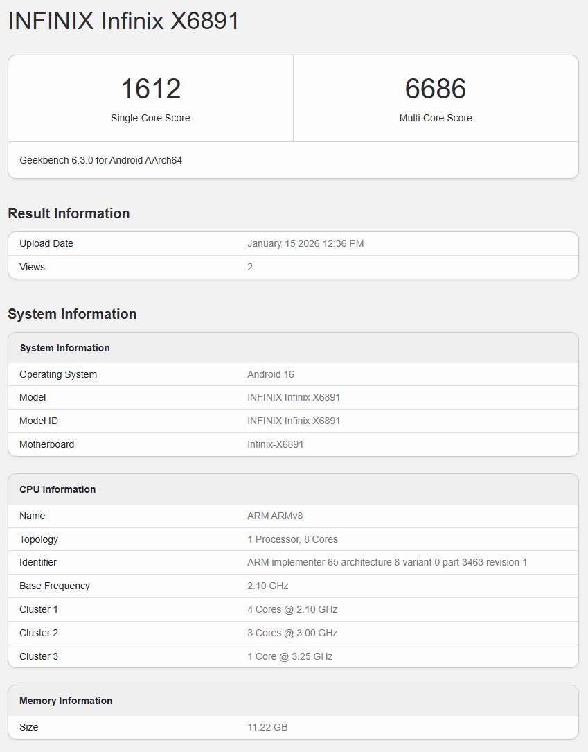 Infinix GT 50 Pro в Geekbench