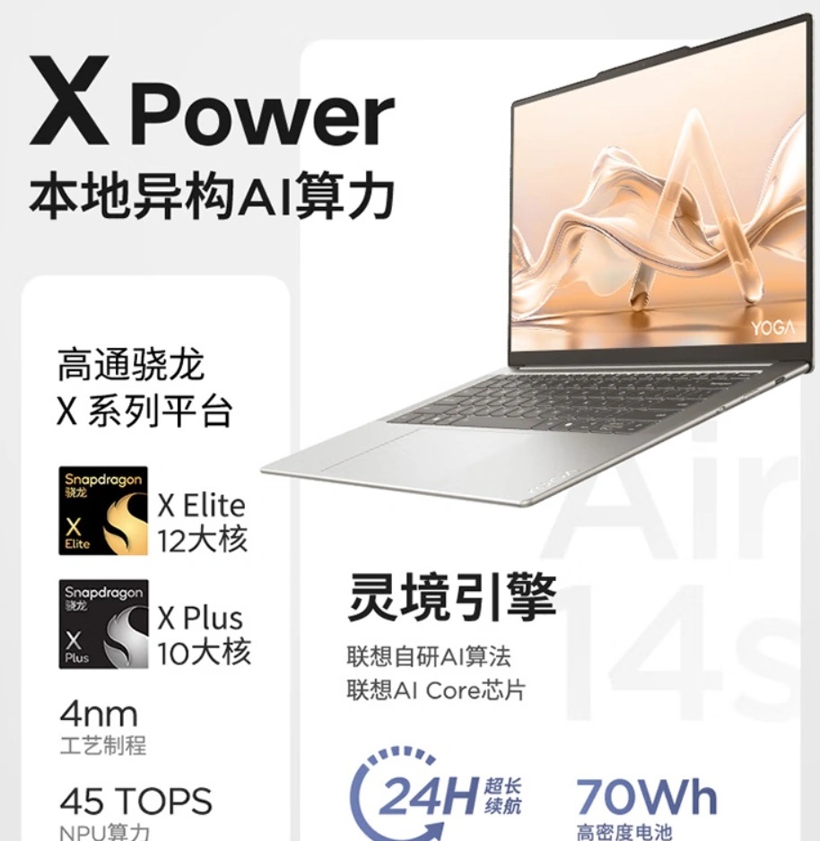 Lenovo YOGA Air 14s с Snapdragon X Plus