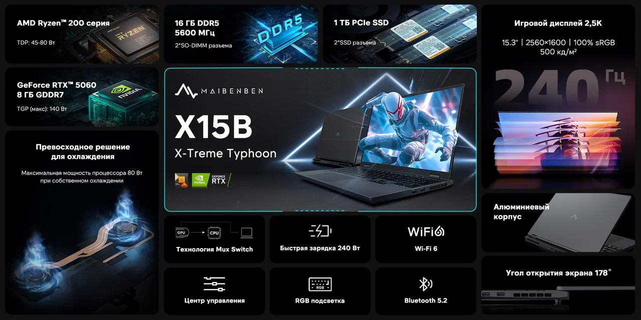 Игровые ноутбуки MAIBENBEN X16E и X15B анонсированы в России