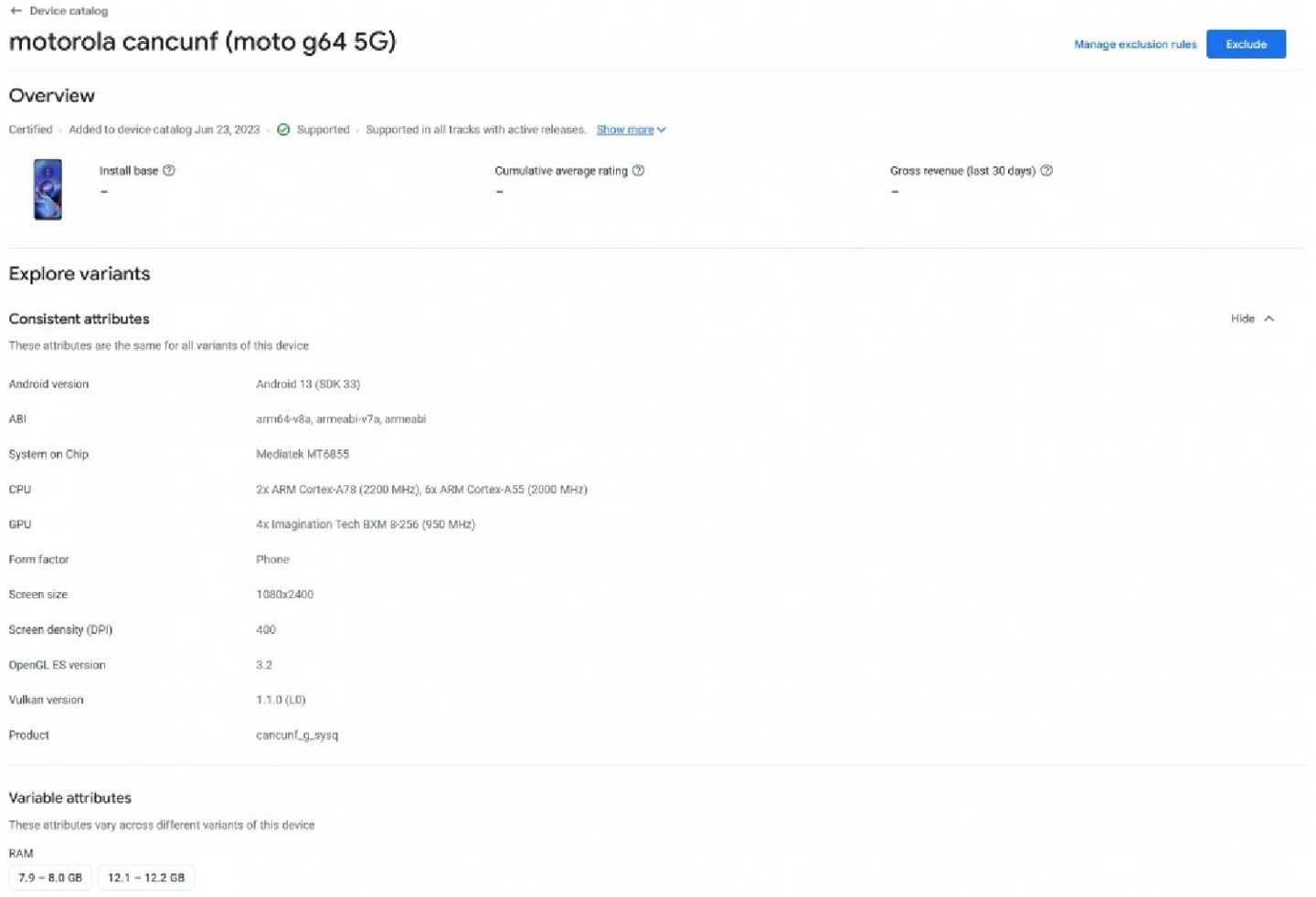 Основные характеристики Moto G64 5G раскрыты Google Play Console