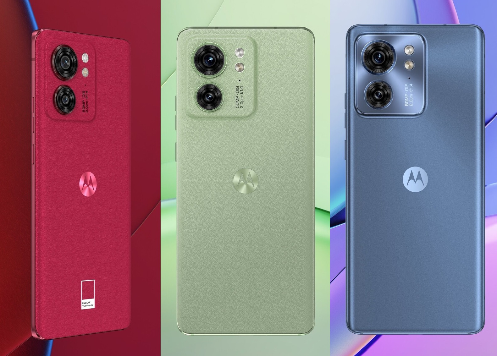 смартфон Motorola Edge 40 в цветах Viva Magenta, черном, зеленом и синем