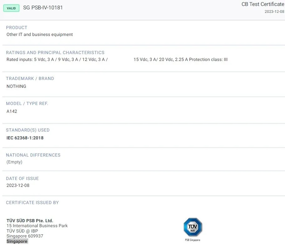 Nothing Phone 2a проходит сертификацию TUV
