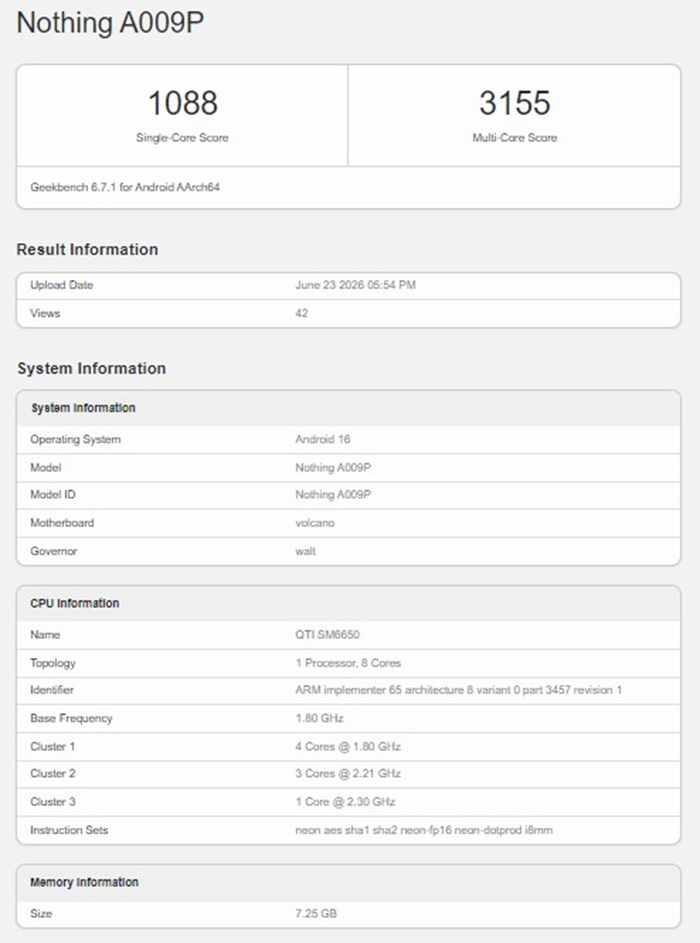 Nothing Phone 4b в Geekbench