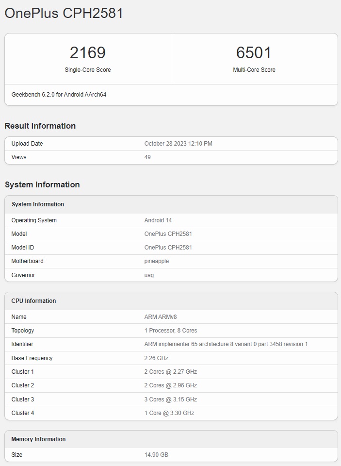 OnePlus 12 протестирован в Geekbench