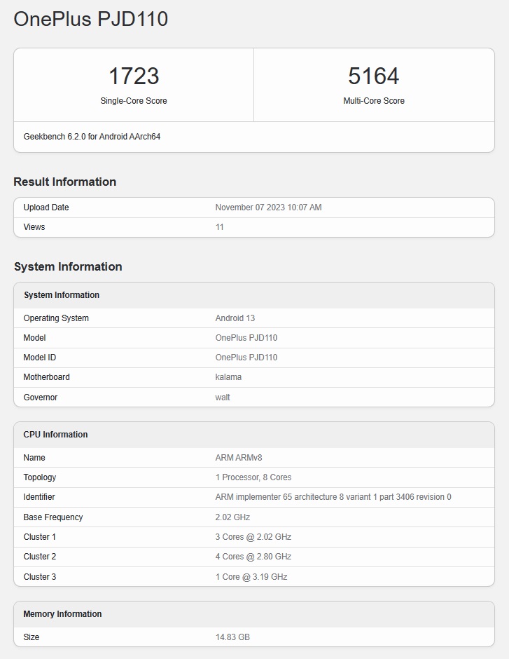 OnePlus Ace 3 в Geekbench