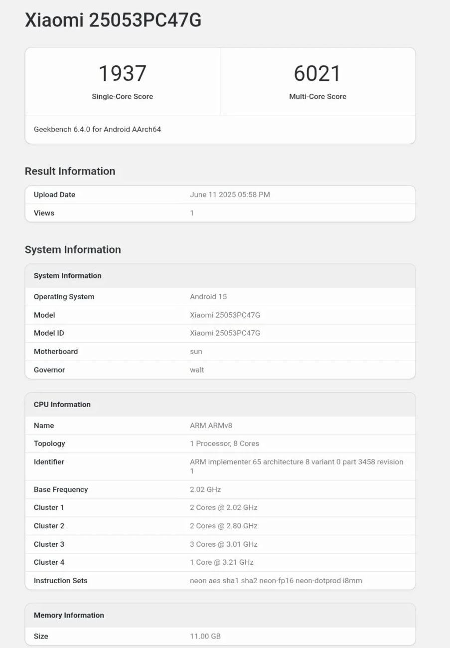 POCO F7 прошел тестирование в Geekbench