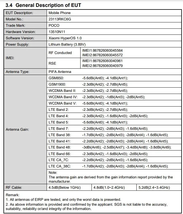 POCO F6 Pro в базе данных FCC
