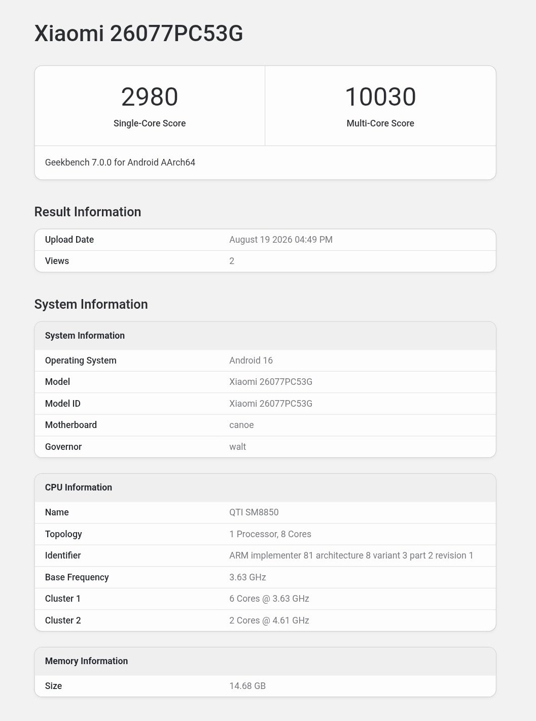 POCO F9 Ultra в Geekbench
