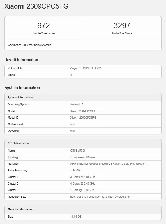 POCO X8s в Geekbench