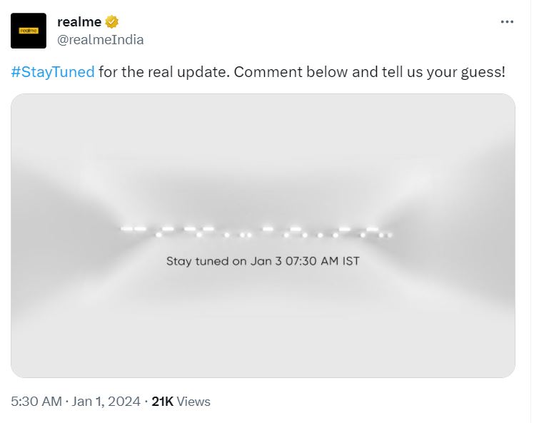 3 января Realme объявит дату выпуска новых смартфонов