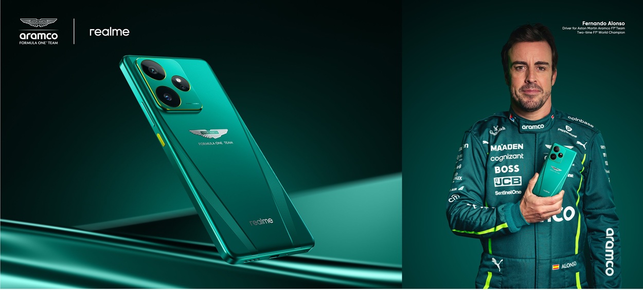 Realme GT 7 Dream Edition в зелёной расцветке Aston Martin Green с логотипом и аэродинамическим дизайном