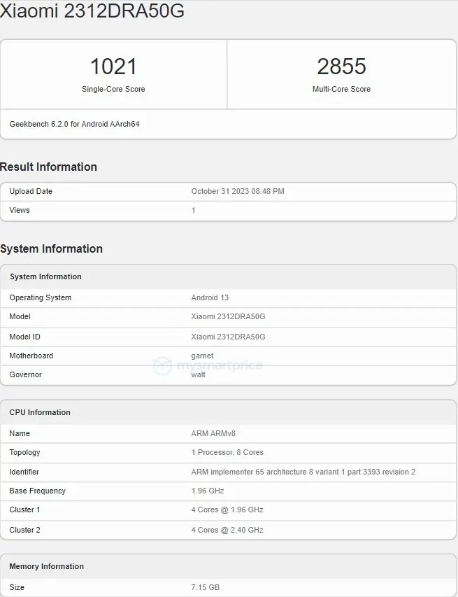 смартфон Redmi Note 13 Pro в Geekbench