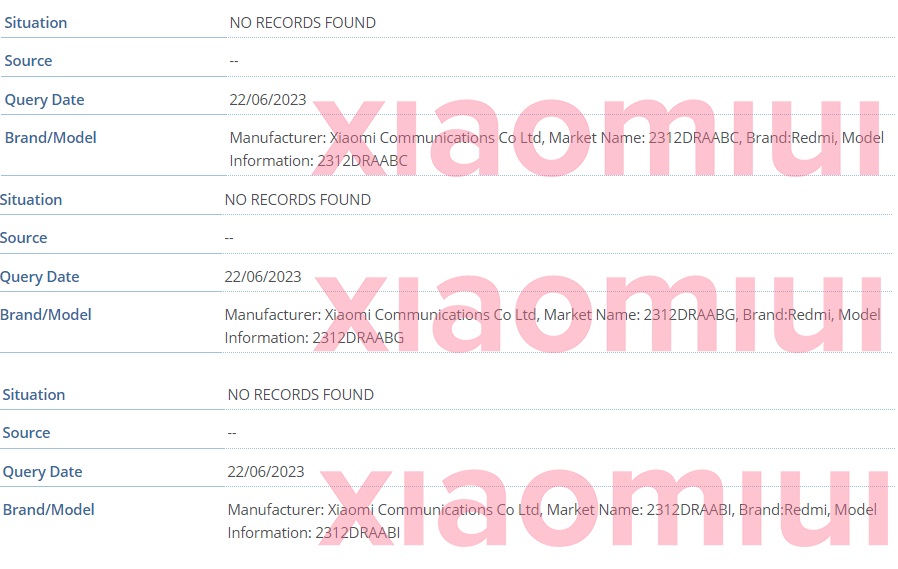 смартфон Redmi Note 13 в базе данных IMEI