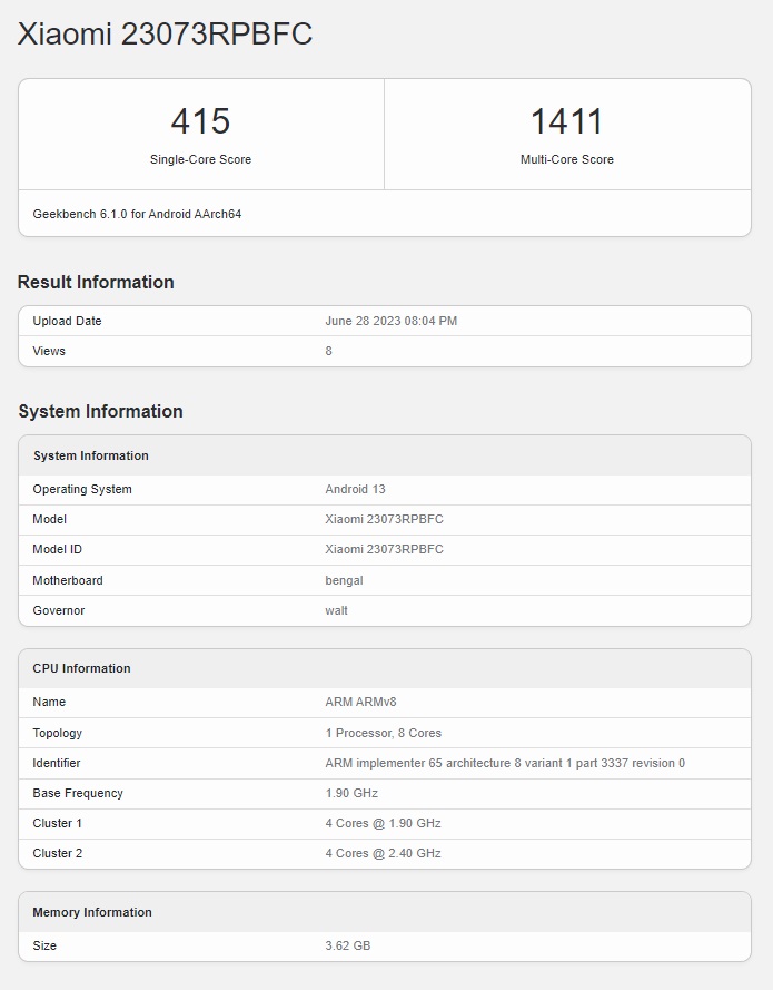 планшет Redmi Pad 2 в GeekBench