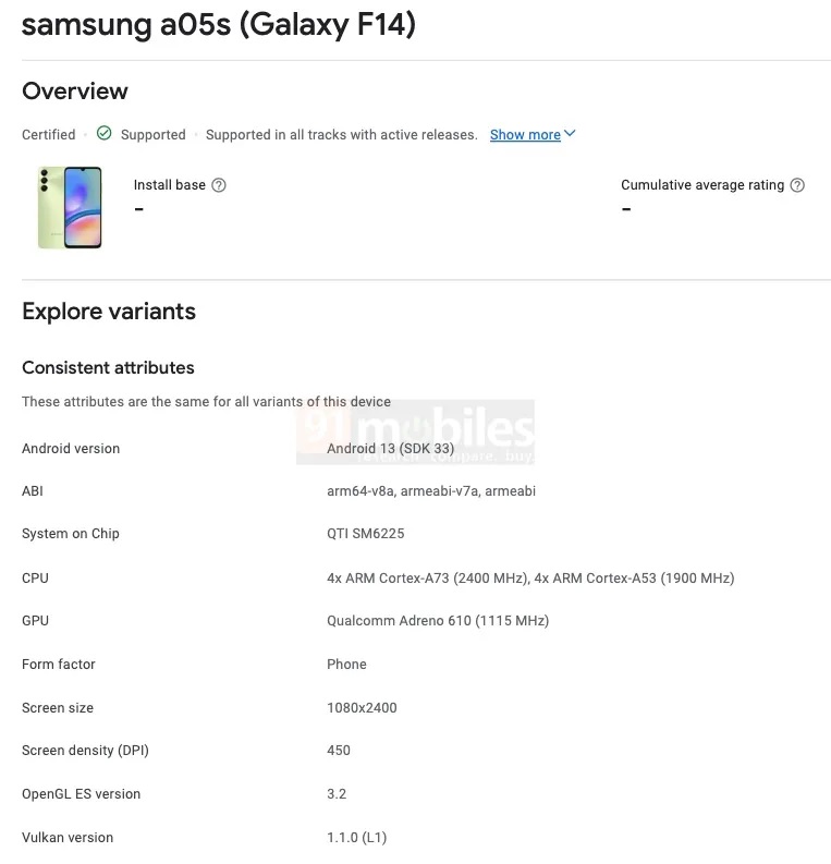 Samsung Galaxy F14 4G появился в Google Play Console