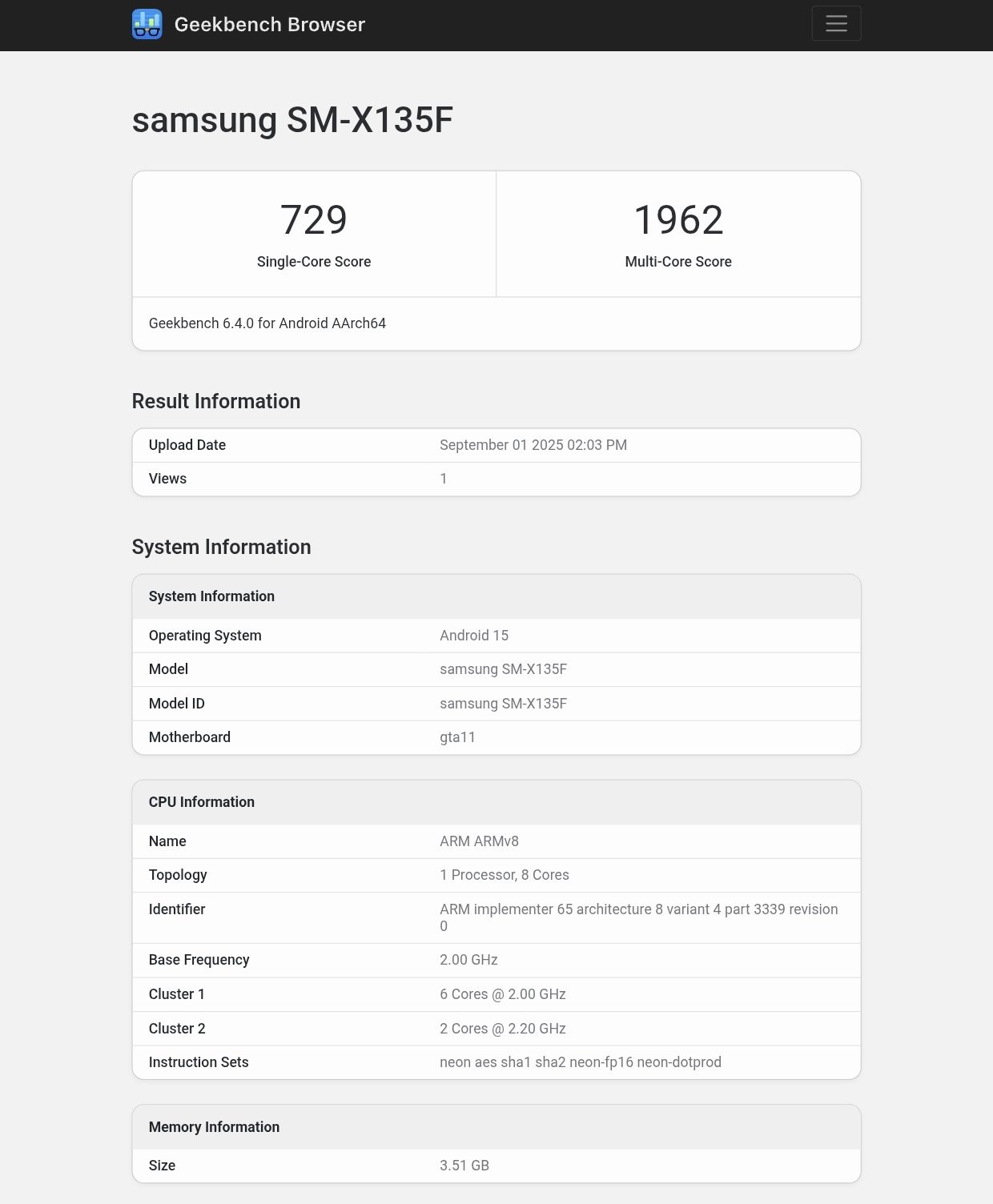 Samsung Galaxy Tab A11 4G в GeekBench
