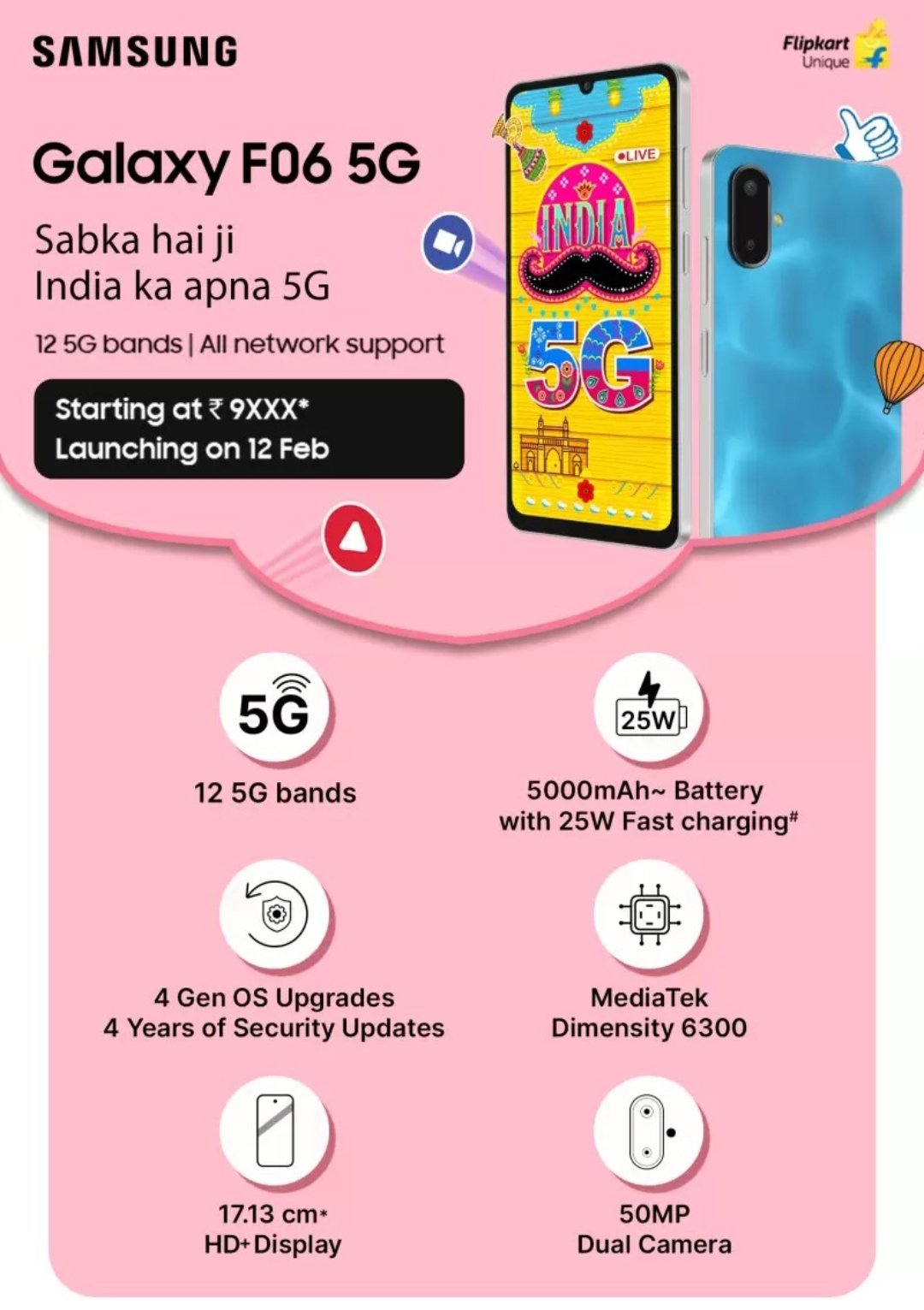 Samsung раскрыла детали Galaxy F06 5G: MediaTek Dimensity 6300 и 50-МП камера