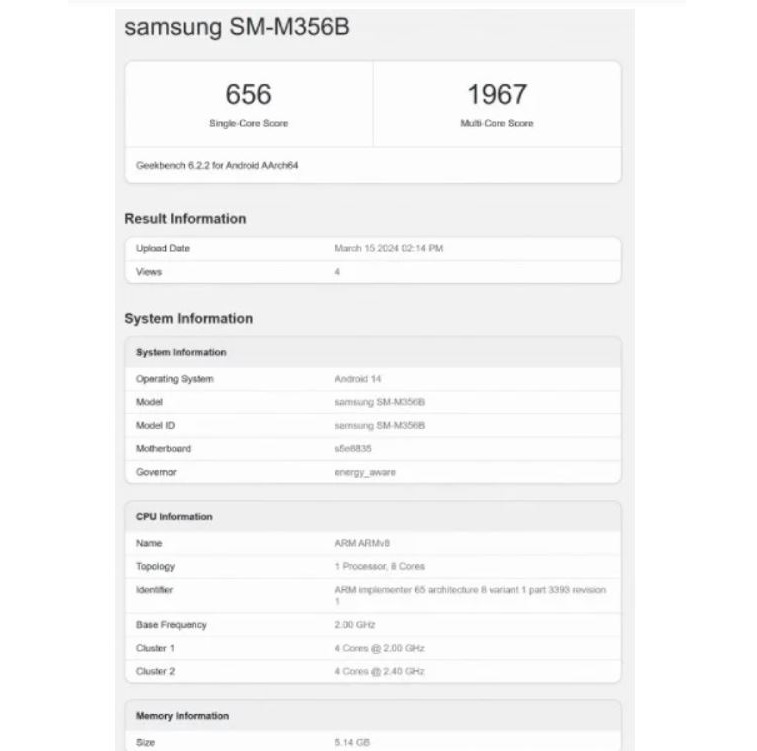 Samsung Galaxy M35 5G прошел тестирование в Geekbench