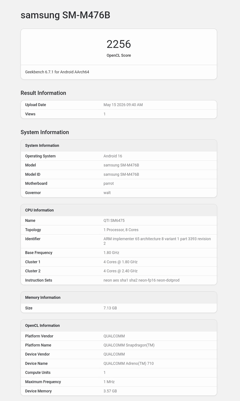 Samsung Galaxy M47 Geekbench