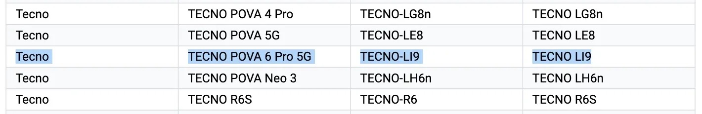 TECNO POVA 6 Pro 5G появился в списке поддерживаемых устройств Google Play