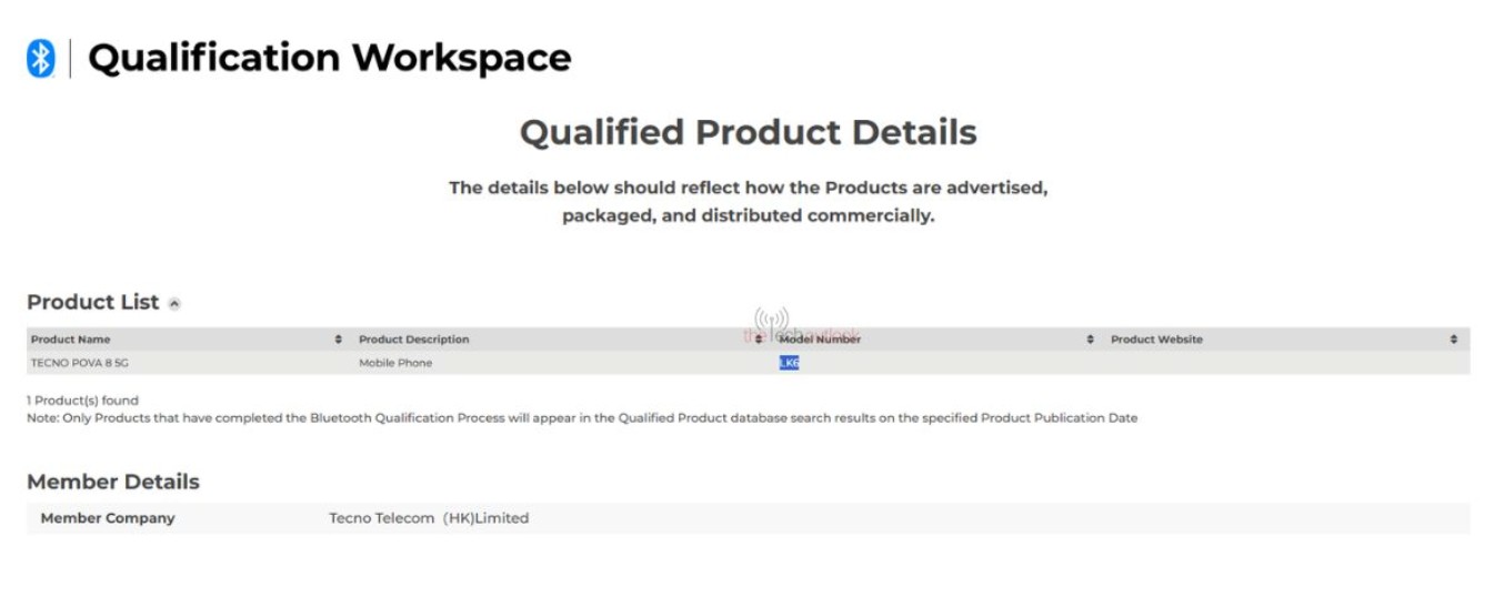 TECNO Pova 8 5G Bluetooth SIG