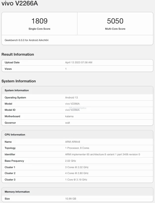 Vivo X Fold 2 GeekBench