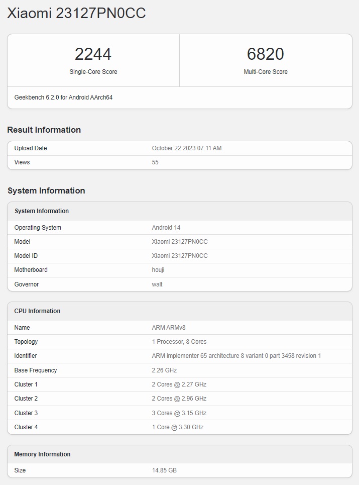 Xiaomi 14 в Geekbench
