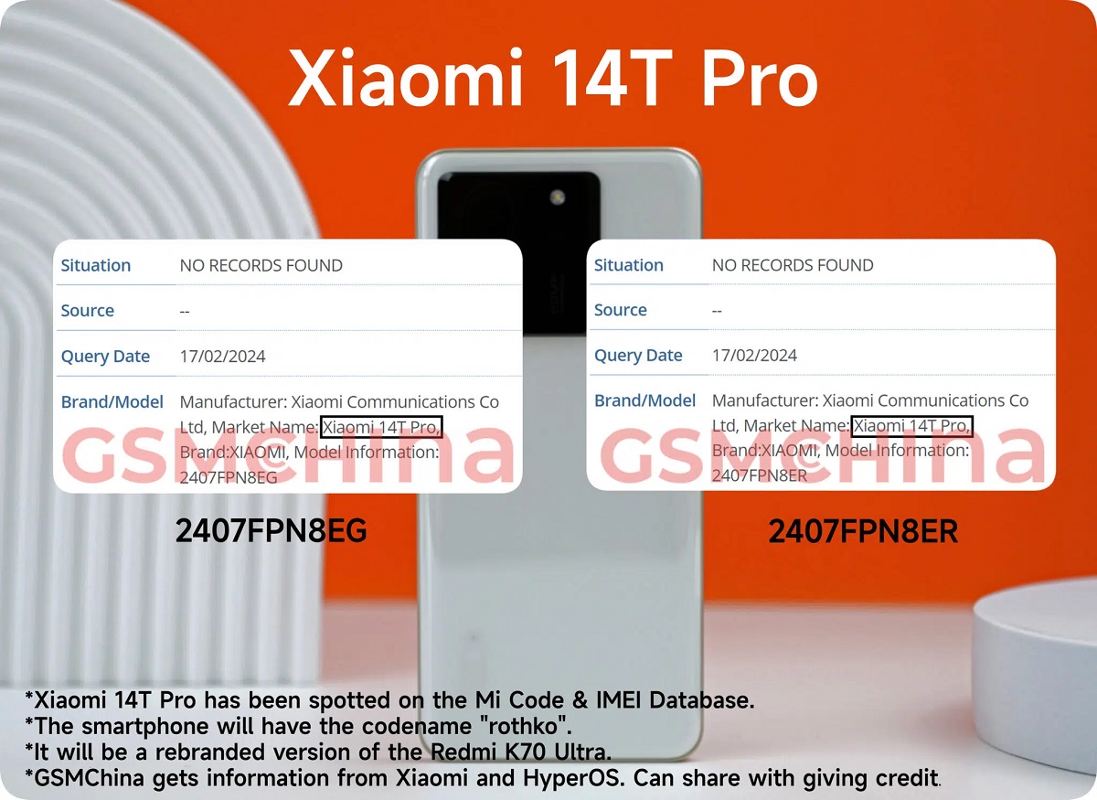 Xiaomi 14T Pro появился в базе данных IMEI