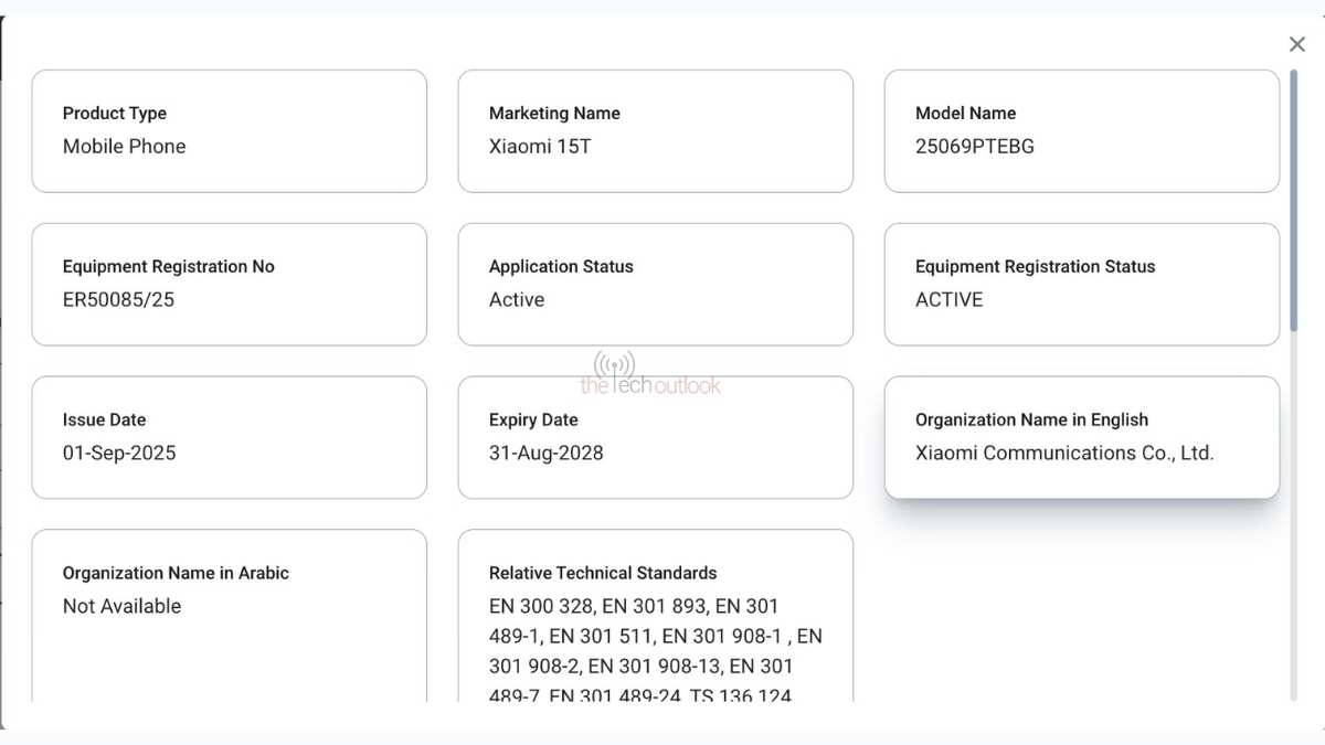 Xiaomi 15T и Xiaomi 15T Pro в базе данных TDRA