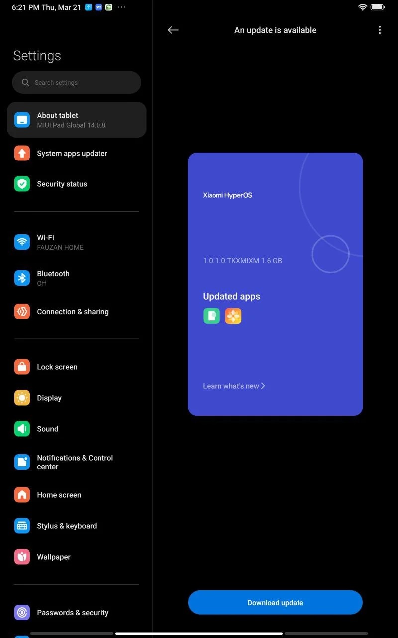 Xiaomi начинает обновлять планшет Pad 5 на глобальную HyperOS