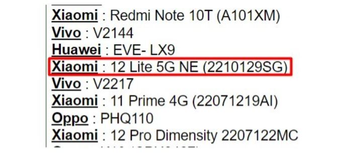 Xiaomi 12 Lite 5G NE