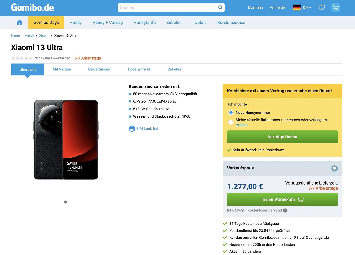 смартфон Xiaomi 13 Ultra цена в Европе