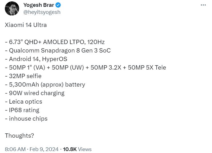 характеристики Xiaomi 14 Ultra