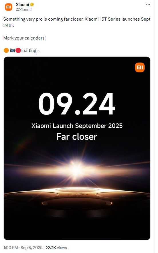 Серия Xiaomi 15T дебютирует во второй половине сентября