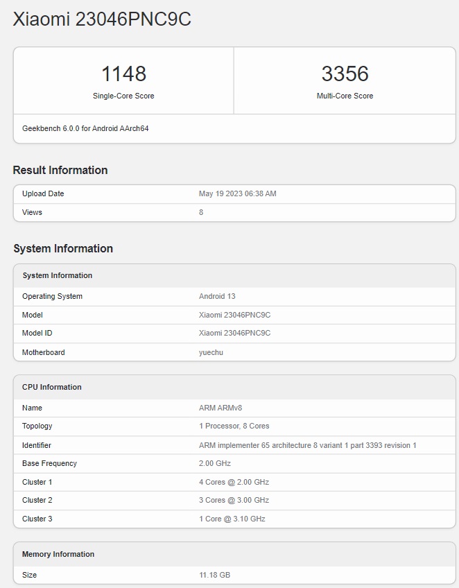 смартфон Xiaomi Civi 3 Geekbench