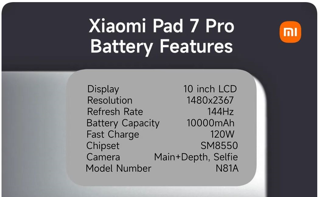Xiaomi Pad 7 Pro получит более емкий аккумулятор, чем предшественник